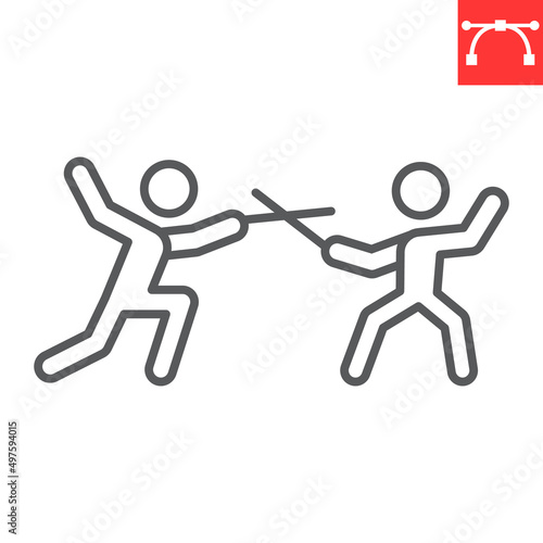 Fencing sport line icon, sport and fight, fencing vector icon, vector graphics, editable stroke outline sign, eps 10.