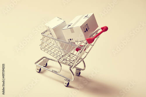 shopping trolley with boxes closeup
