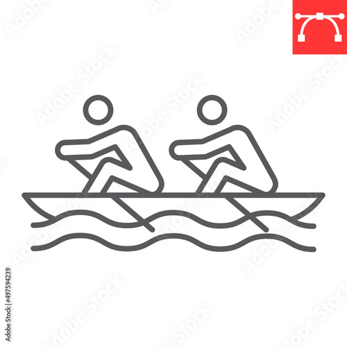 Rowing sport line icon, sport and kayaking, Rowing vector icon, vector graphics, editable stroke outline sign, eps 10.