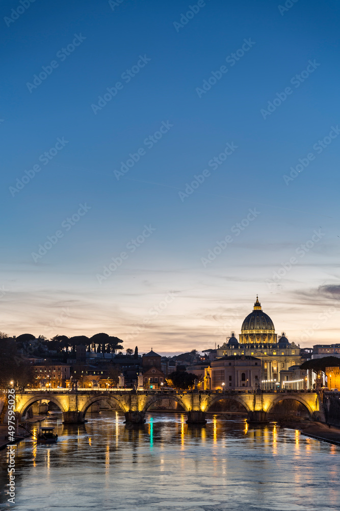 Night view of the Basilica St Peter in Rome, Italy