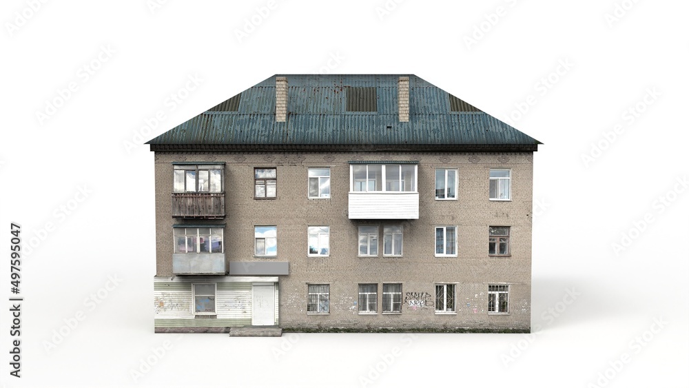 Old building render on a white background. 3D rendering Old building render on a white background. 3D rendering