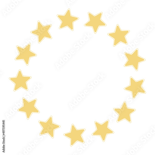 Round frame with stars. Hand drawn vector illustration. Flat color design.
