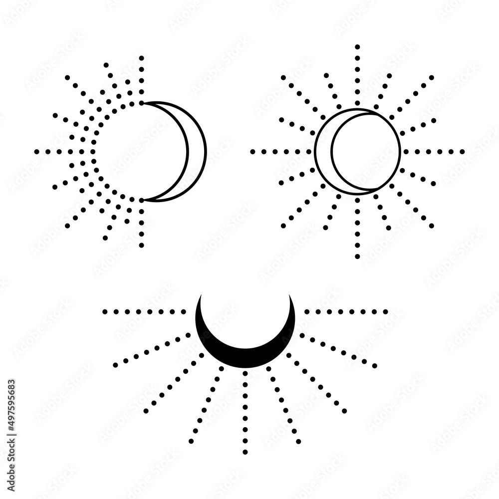 Obraz premium Sun and moon set. Simple graphic style. Black objects isolated on white background.