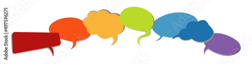 Rainbow colored speech bubble. Social network. Dialogue diverse cultures and ethnicities. Communication concept.Empty clouds.Sharing of ideas and thoughts to communicate. Multicultural. LGBT