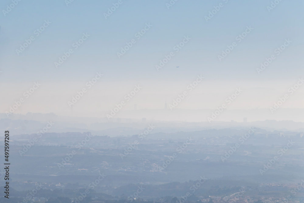 Blue background with silhouette of the city skyline in the morning Blue background with silhouette of the city skyline in the morning