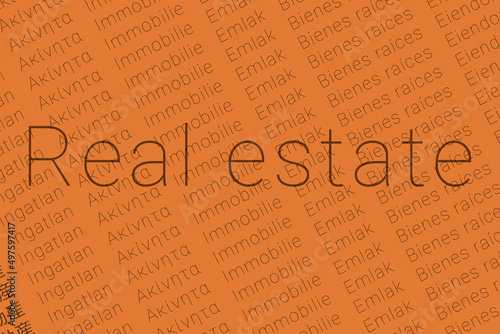 Word Real estate in languages of world. Logo Real estate on Ginger color