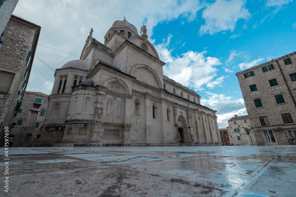 Beautiful old cathedral or church in the centre of Sibenik, a picturesque town on the dalmatian coast.