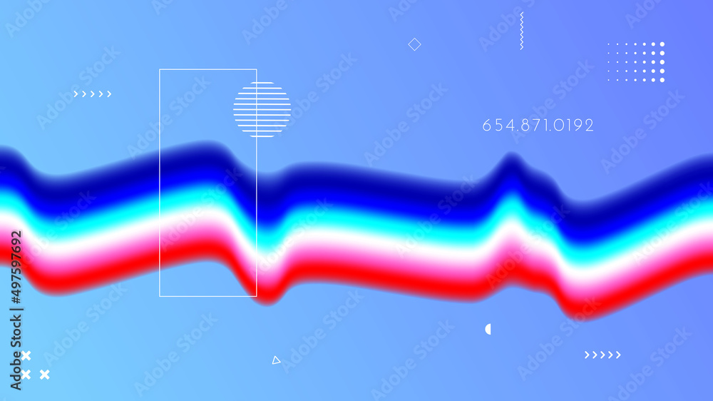 Obraz premium Vector illustration. Abstract surreal liquid panoramic wallpaper. Colorful background. Liquid acid color flow. Memphis pattern. Geometric shape. Blue website design background. Web banner template