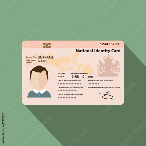 United Kingdom national identity card. Flat vector illustration template. Great Britain.