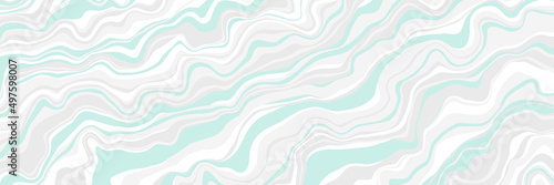 Abstract liquid background. Marble texture, natural stone, free spill of paint. Vector illustration. Long horizontal banner.