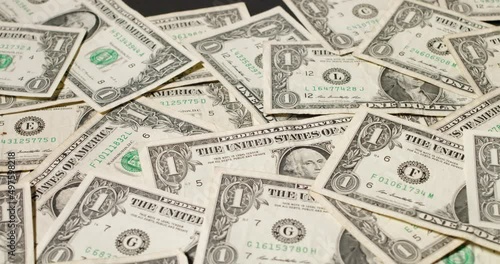 One Dollar banknotes background. US Dollar money and currency. Dollar pattern