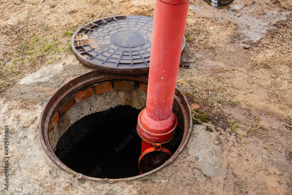 Fire hydrant column for fire extinguishing water supply. Connecting the hydrant. Fire hydrant column for fire extinguishing water supply. Connecting the hydrant.