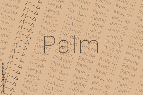 Word Palm in languages of world. Logo Palm on Ecru color