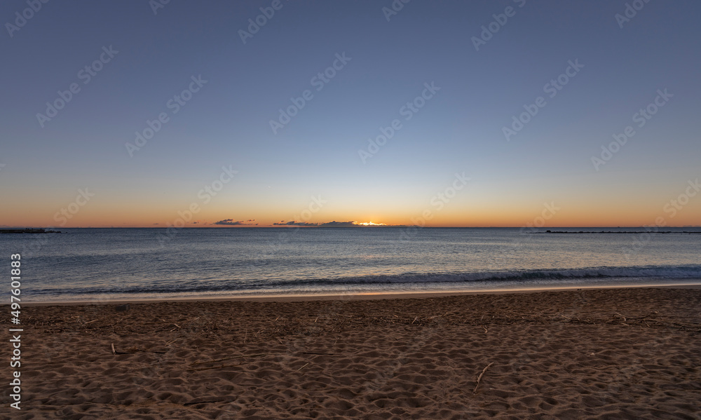 Sunrise over the sea. Morning idealistic landscape. Panorama view of the sea. Sunrise over the sea. Morning idealistic landscape. Panorama view of the sea.