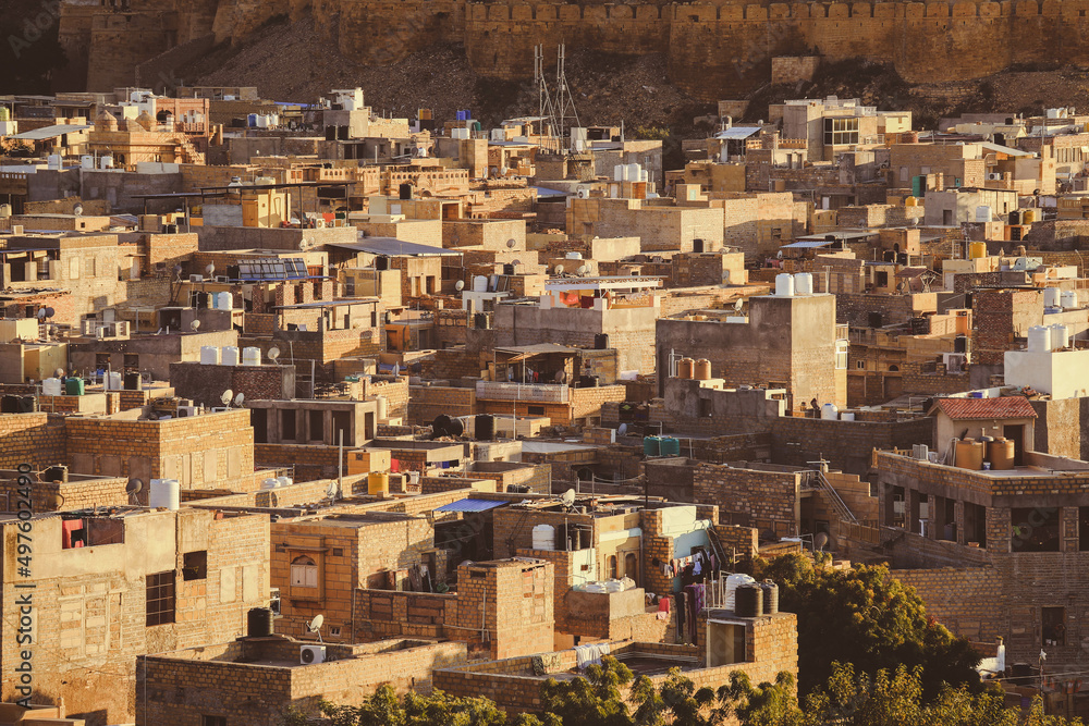 View of the golden city in Jaisalmer, one of the most important cities in Rajasthan, India