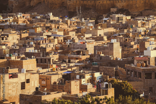 View of the golden city in Jaisalmer, one of the most important cities in Rajasthan, India © nonglak