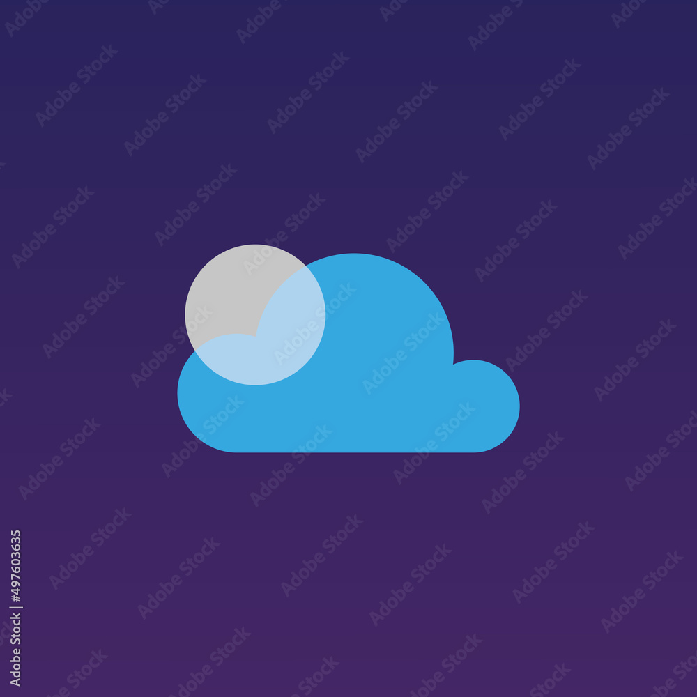 flat vector illustration, sticker icon of moon behind the cloud for website or weather app flat vector illustration, sticker icon of moon behind the cloud for website or weather app