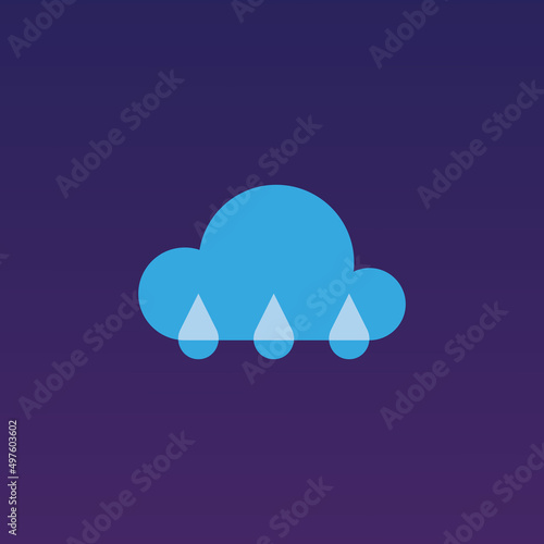 flat vector illustration, sticker icon of rain cloud for website or weather app