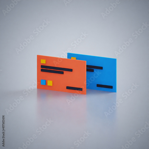 3D Rendering of simple credit card icon using voxel style. With blue, orange, yellow and black color scheme. Perfect for accounting or banking product promotion 