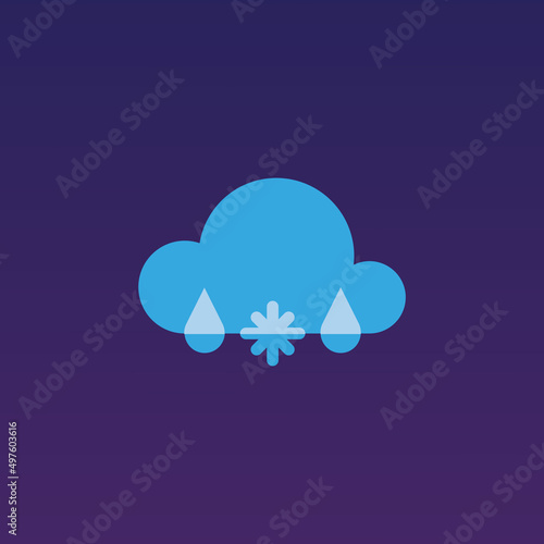 flat vector illustration, sticker icon of rain cloud and snow for website or weather app