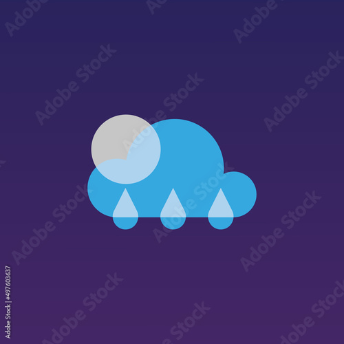 flat vector illustration, sticker icon of moon behind the rain cloud for website or weather app	
