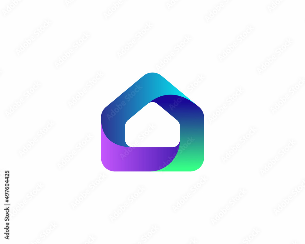 Abstract bright gradient house logo design template. Universal 3d home ...