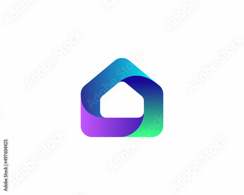 Abstract bright gradient house logo design template. Universal 3d home, smart home, real estate vector sign logotype isolated on white background.