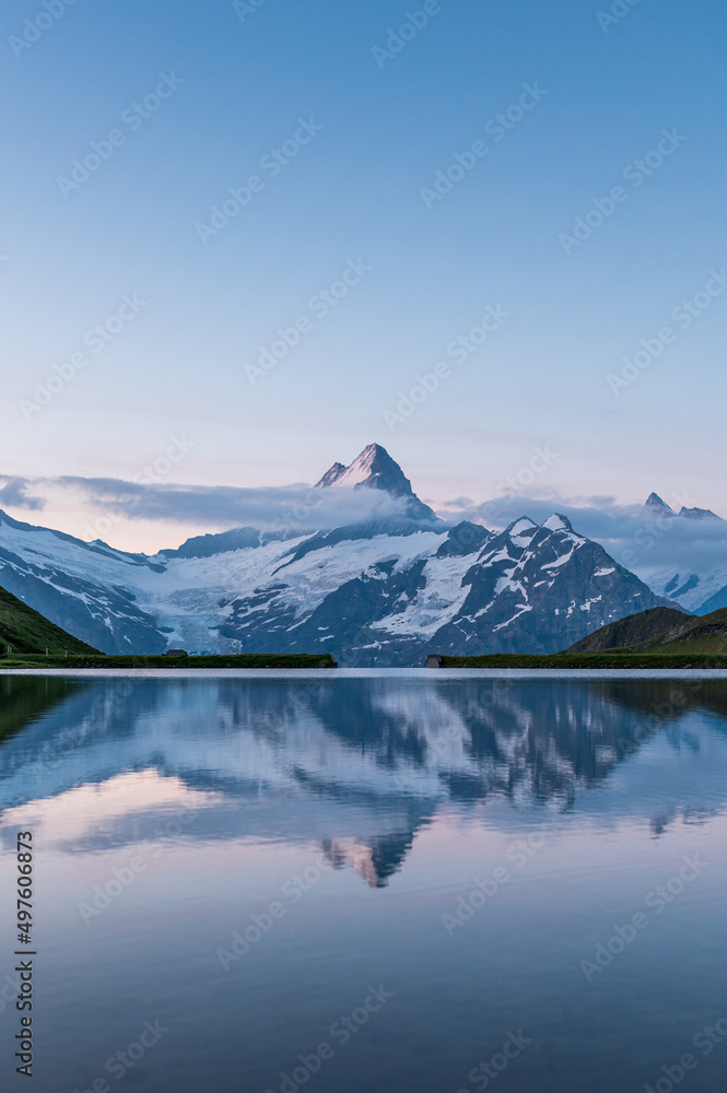 mighty Schreckhorn at sunrise seen from Bachalpsee near Grindelwald