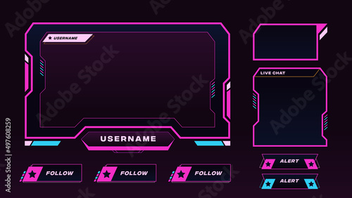 Stream Be Right Back Background Pink and Black theme with Panel and Alerts, Minimalist Geometrical Design, Vector Illustration	
