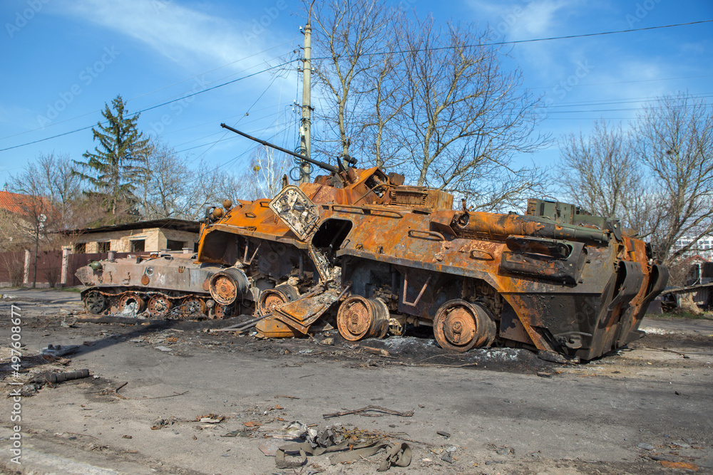 Smashed russian tanks. Burned tanks. War in Ukraine. Smashed russian tanks. Burned tanks. War in Ukraine.