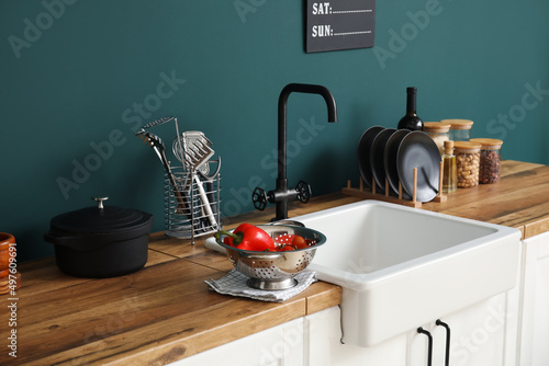 Ceramic sink with food and ...
