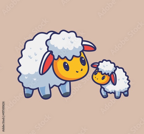 cute sheep family mom and her kid. isolated cartoon animal nature illustration. Flat Style suitable for Sticker Icon Design Premium Logo vector. Mascot Character