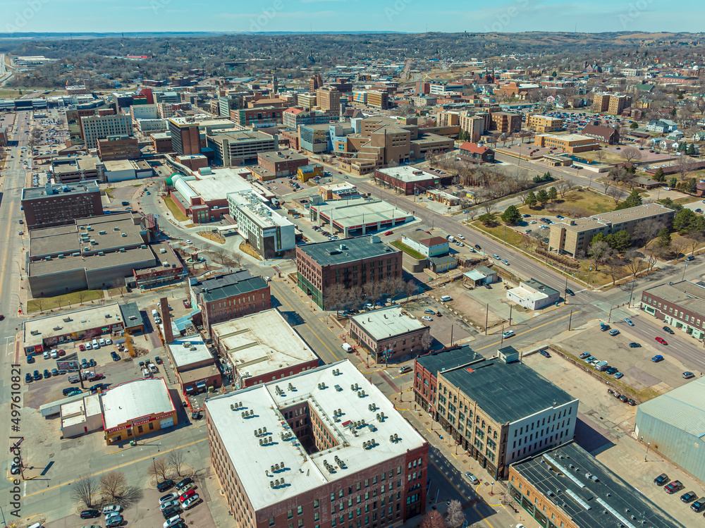 Sioux City Aerial View of Downtown Area and Missouri River
