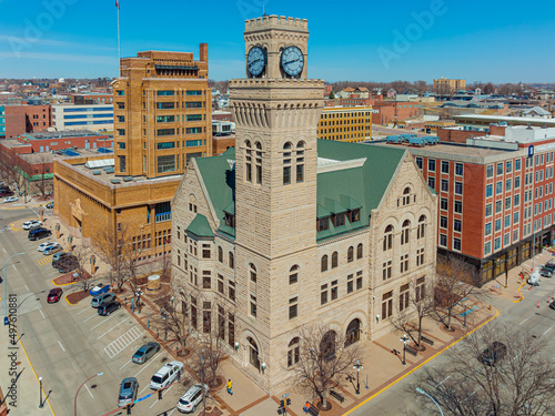 Sioux City Iowa City Hall Building Aerial View of Downtown Area and Missouri River