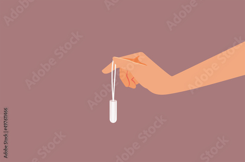 Hand Holding a New Tampon Vector Cartoon Illustration