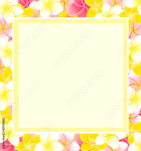 プルメリアの花飾りと黄色のコピースペースのイラスト