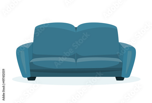 Blue sofa isolated on white background. Vectormodern cartoon illustration