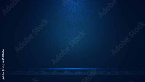 Blue Islamic background with mandala arabesque