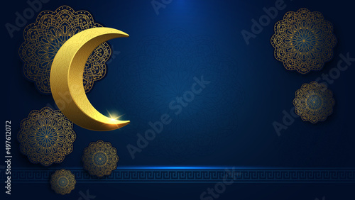 Elegant islamic background with mandala arabesque and crescent moon