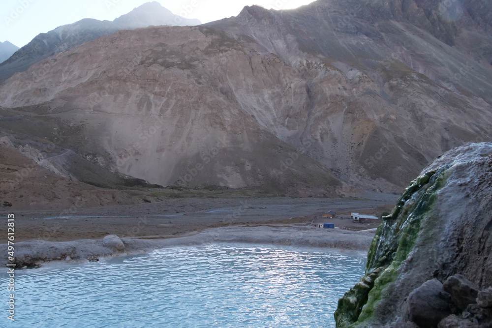 Thermal water pools at Termas Valle de Colina, Cajón del Maipo, a popular tourist destination in Chile, South America Thermal water pools at Termas Valle de Colina, Cajón del Maipo, a popular tourist destination in Chile, South America