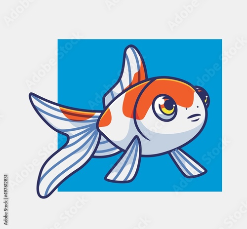cute gold fish young white. isolated cartoon animal illustration. Flat Style Sticker Icon Design Premium Logo vector. Mascot Character