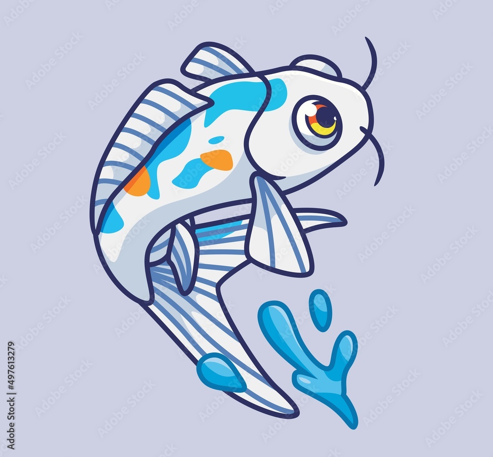 Naklejka premium cute koi fish jumping. isolated cartoon animal illustration. Flat Style Sticker Icon Design Premium Logo vector. Mascot Character
