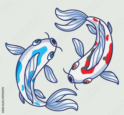 cute koi fish from top. isolated cartoon animal illustration. Flat Style Sticker Icon Design Premium Logo vector. Mascot Character