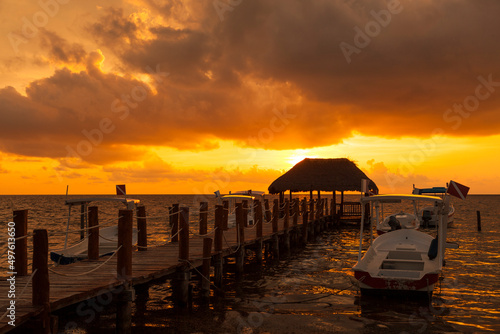 Boats on pier at sunrise  Riviera Maya  Mexico