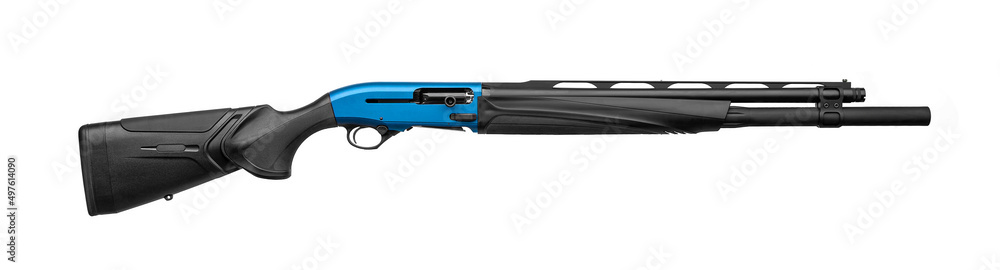 Modern semi-automatic shotgun. Weapons for sports and hunting. Weapon isolate on white back Modern semi-automatic shotgun. Weapons for sports and hunting. Weapon isolate on white back