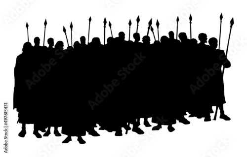 Army of warriors on the battlefield. Vector Silhouette