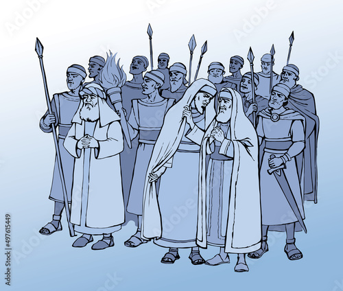 Old Pharisee Priest with army. Vector drawing