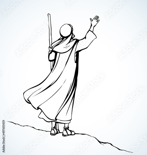 Moses with the staff. Vector drawing