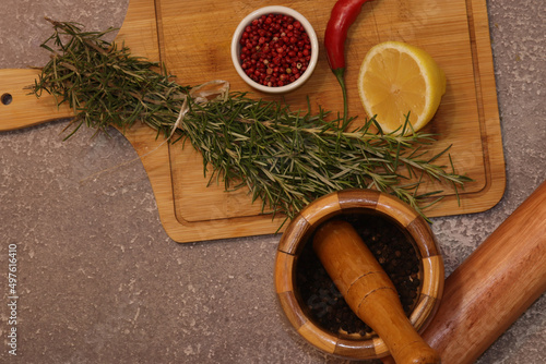 Fototapeta Naklejka Na Ścianę i Meble -  Fundo para Cozinha - Condimentos - Receitas