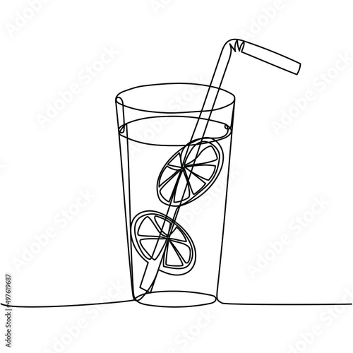 Continuous one line drawing of lemonade, ice tea with lemon. Concept of  beverage cafe menu. Modern style vector illustration.